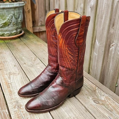 Botas de caubói vintage TO Stanley marrom vermelho tamanho 9,5 D fabricadas nos EUA - Imagem 1 de 4