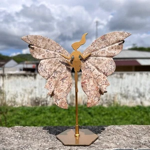 Palm Root Agate Butterfly Wings For Display, Healing Quartz Crystal Wing + Stand - Picture 1 of 3