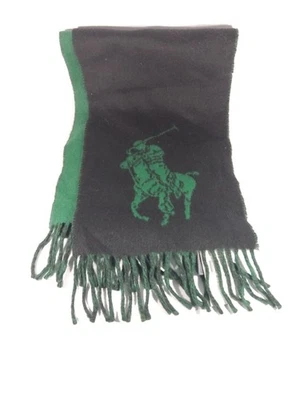  Sciarpa foulard  Polo Ralphlauren nero verde MADE IN ITALY Lana d'agnello A1011 - Imagen 1 de 4