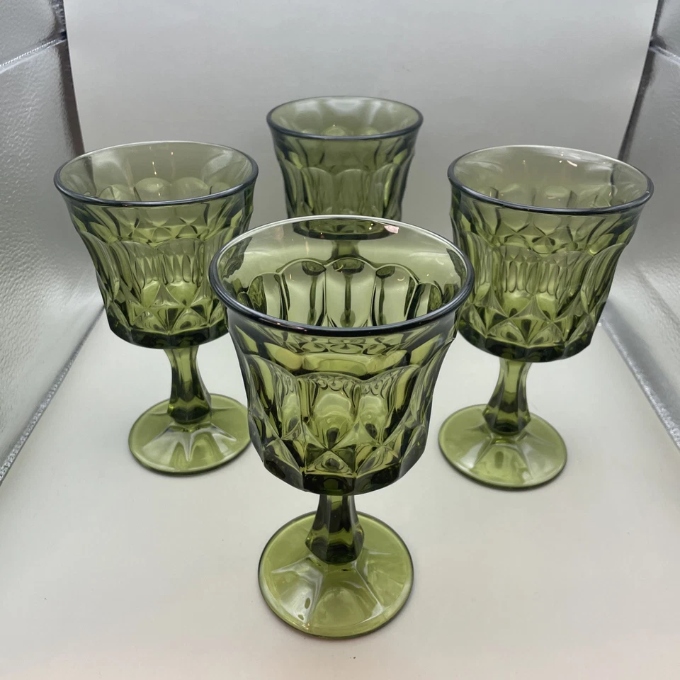 VTG MCM Noritake Perspective 6.5" Avocado Green Wine Water Goblets - Set of 4 - Image 1 of 4