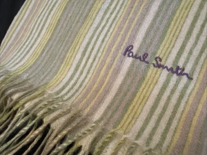 Paul Smith Wool Striped Scarf 74" x11.5" Green, Yellow, Lavender, Off-White - Picture 1 of 5