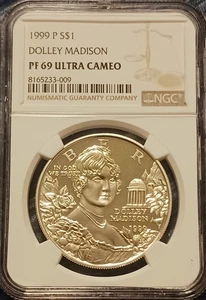1999-P Dolley Madison S$1 Silver Commemorative Dollar Coin - NGC PF 69 UCAM - Picture 1 of 4