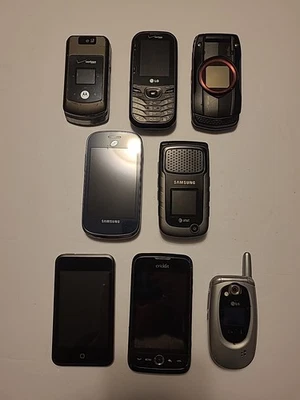 LOT OF 8 Assorted CELL PHONES Verizon Samsung Apple Cricket LG Untested  - Image 1 of 4