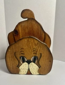 Vintage Wooden Dog Paper Towel Holder Brown 9” Tall Jigsaw Hand Painted - Picture 1 of 8