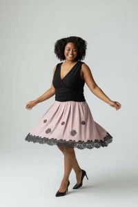 SL Fashions Cocktail Party Dress Evening Fit & Flare Pink Black 24W NEW - Picture 1 of 7