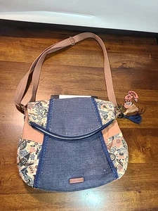 Sakroots Blue Denim & Floral Print  Crossbody Bag Purse Fox Charm Keyring - Picture 1 of 22