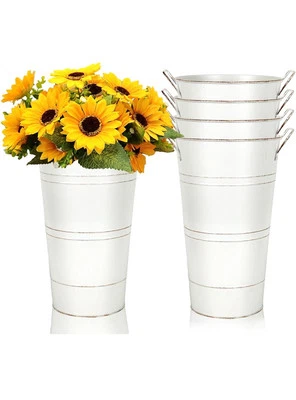 Galvanized Metal Vases Farmhouse French Flower Bucket Vases 12" Set of 4 pcs - Image 1 of 4