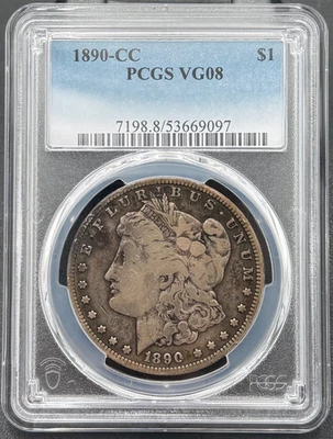 1890 CC Morgan Silver Dollar $1 PCGS VG 8, Low Mintage Semi-Key Date - Image 1 of 4