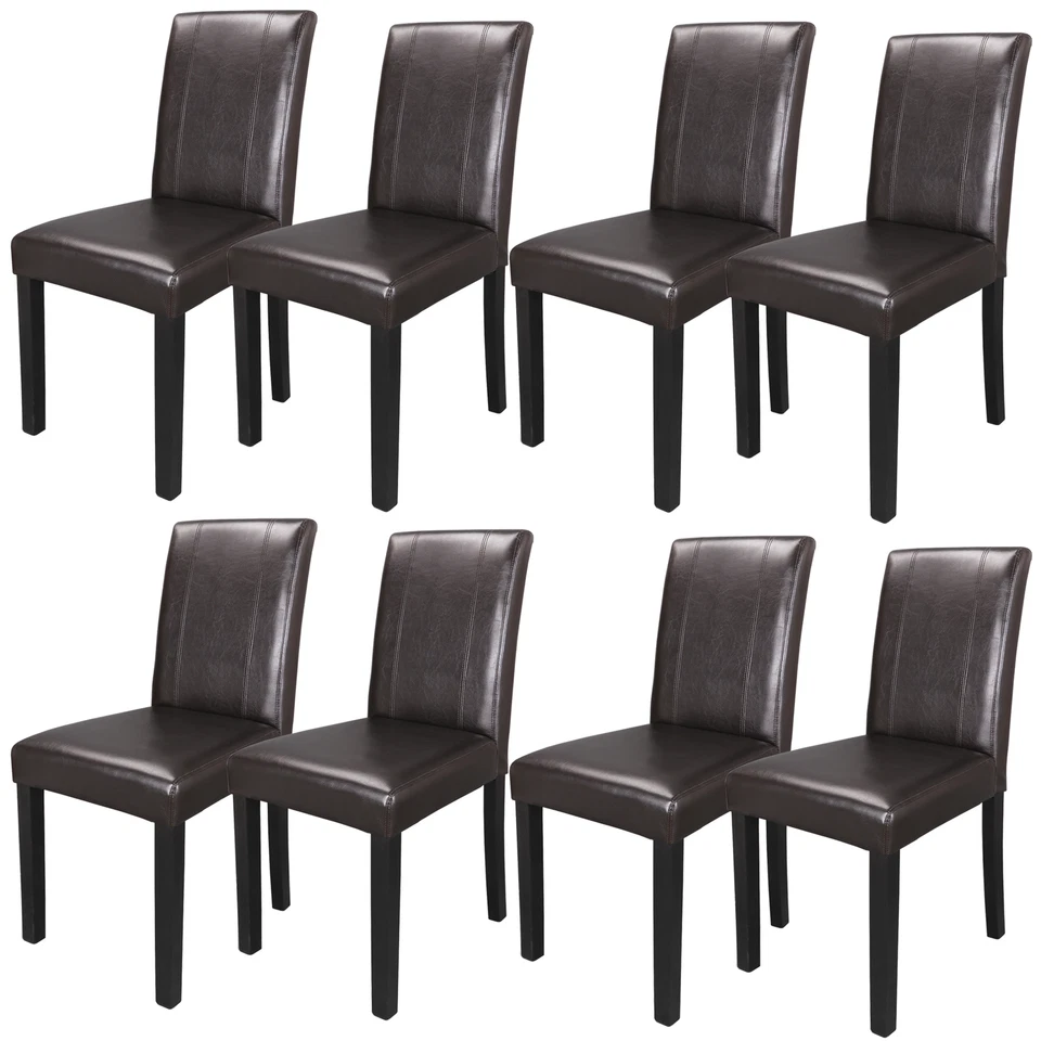 Set of 8 Dining Parson Chairs High Brown PU Leather Elegant Design Home Kitchen - Image 1 of 4