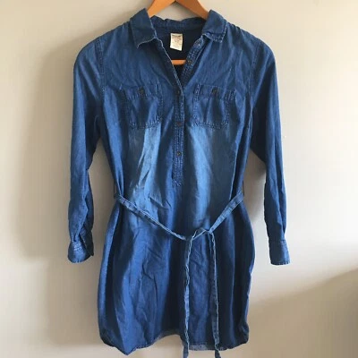 Faded Glory Women Denim Chambray Shirt Dress Blue Jean Style Belted Small (4-6) - Image 1 of 4