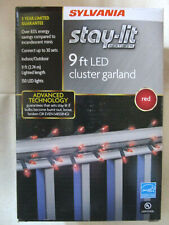 SYLVANIA STAY-LIT 9ft LED RED CLUSTER GARLAND LIGHTS - NEW