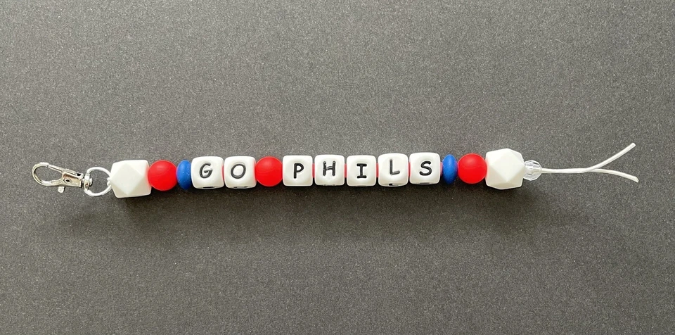 PHILADELPHIA PHILLIES BACKPACK DIAPER BAG BEADED SILICONE BEAD KEYCHAIN GO PHILS - Image 1 of 1