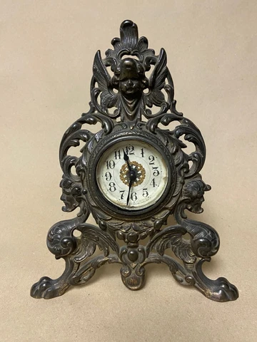 Antique Westclox Cast Iron Victorian Shelf Mantle Clock Ornate Cherub Cover