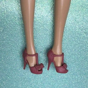 Barbie Doll Shoes Mattel High Heels Stilettos Matte Mauve Pink With Bows Formal - Picture 1 of 8