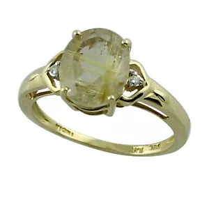 Gift For Her 14k Yellow Gold Golden Rutile Quartz Gemstone Cocktail Ring Size 7 - Picture 1 of 9