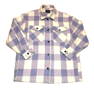 BLUE WHTE FLANNEL SHACKET SHIRT JACKET SIZE SMALL SNAPS SIDE POCKETS HFX WOMENS - Picture 1 of 4