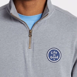 NWT Men's Life Is Good LIG Coin Simply True Gray 1/4 Zip LS Pullover - Picture 1 of 4
