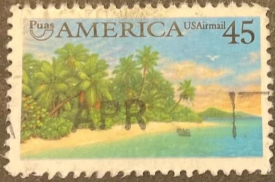 1990 45c AMERICA Caribbean Coastal Scene Airmail Single, Scott #C127, Used, VF - Image 1 of 2