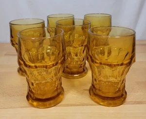 Set 6 bicchieri in vetro vichingo modello georgiano nido d'ape vintage MCM ambra - Foto 1 di 8
