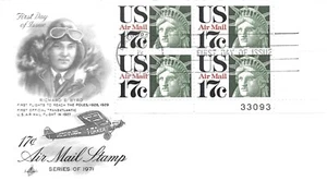 1971 Air Mail FDC, #C80, 17c Statue of Liberty, Art Craft, plate block of 4 - Picture 1 of 1