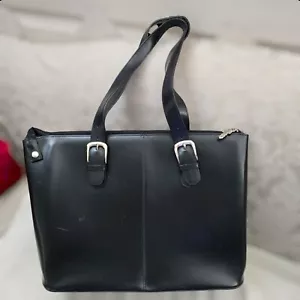 Jack Georges Milano Collection Black Leather Briefcase Tote Double Strap 17 X 12 - Picture 1 of 14