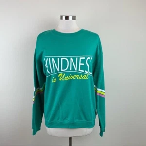 Wound Up Kindness Is Universal Green Yellow Stripe Long Sleeve Sweater Top Women - Picture 1 of 6