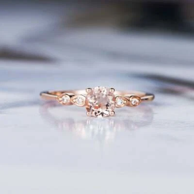 Anillo solitario de diamantes de morganita natural de 1,2 quilates 100 % oro rosa sólido de 14 k Foto 1 de 4