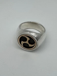 Martial arts Two Tone 14K Gold & Silver 925 Shorin Ryu Karate Symbol Men's Ring - Picture 1 of 8