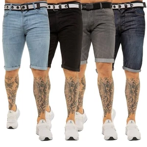 Hommes APT Short Jeans Coupe Standard Coton Demi Pantalon Gratuit Ceinture Tout - Picture 1 of 31