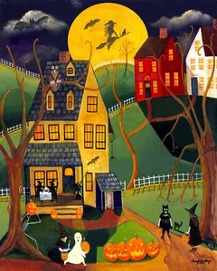 FoLk ArT OrIgInAl ArTiSt PrInT HallOwEEn TrIcK TrEaT WiTcH PuMpKiN GhOsT BaTmAn - Imagen 1 de 3