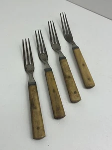 Vintage Cocktail / Appetizer Forks Bone Handle With 3 Prongs-set Of 4 - Picture 1 of 8