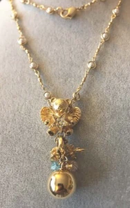 KIRKS FOLLY Crystal Rhinestone Faux Pearl Winged Teddy Bear Charms Long Necklace - Picture 1 of 8