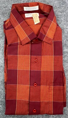 Camisa de vestir Pierre Cardin con botones para hombre grande alta LT naranja rojo manga larga a cuadros Foto 1 de 4
