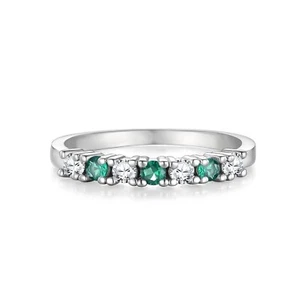 Ladies Wedding Solid Sterling 925 Silver Emerald & White Sapphire Eternity Ring - Picture 1 of 4