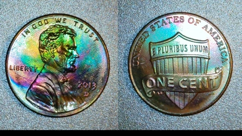 2013 D RAINBOW TONED Lincoln Shield Cent BU Penny 302 Gorgeous! Cover