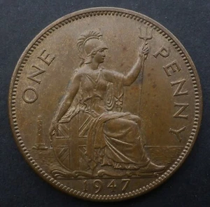 BRITISCHE BRONZE 1947 PENNY BESSERE QUALITÄT BRITANNIA KOSTENLOSER VERSAND NUR US & KANADA - Bild 1 von 2