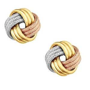 14k Solid Multi Color Gold Love Knot Stud Earrings - Picture 1 of 5
