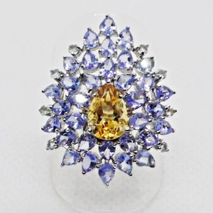 Citrin Aquamarin Tansanit Ring 925 Silber 585 Weißgold vergoldet 18,1 mm 57 - Bild 1 von 5