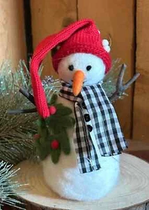 Cute Felt Country Snowman -rustic winter Christmas decor Snow hat, scarf, Wreath - Picture 1 of 1