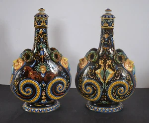 GIEN FRENCH RENAISSANCE FAIENCE BLUE BOTTLES - 2 - Picture 1 of 10