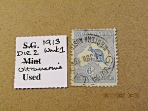 AUSTRALIA SG 9 KANGAROO 6d ULTRAMARINE DIE 2 WMK 1/SG No2 WMK - Picture 1 of 1