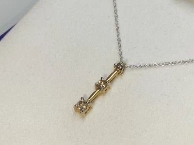 Genuine 1/4ct 3 tier Past Present And Future Necklace solid 10k. Yellow gold - Image 1 of 3