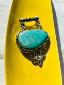 HERMOSO COLGANTE HOWLITA AZUL Adornado 925 Bonito Declaración 2.75" Lágrima Total - Imagen 1 de 4