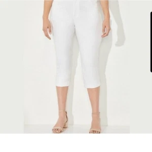 Catherines Sateen Stretch White Capris Pants Summer Resort Casual 30W - Picture 1 of 5