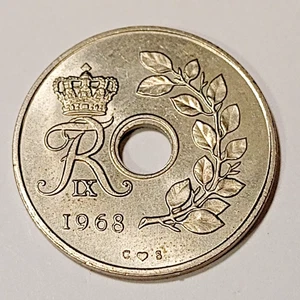* Denmark * 25  öre  * 1968   *Copper-Nickel *  Cond.  1++ * - Picture 1 of 2
