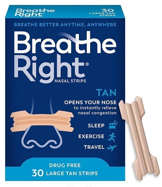 Breathe Right Original Nasal Strips, Tan, Snoring & Congestion Relief, 30 Count - image 1 of 3