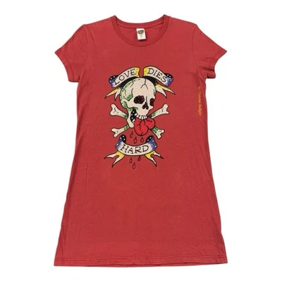 Vintage Y2K Ed Hardy T-Shirt Womens Medium Orange Christian Audigier Skull - Изображение 1 из 4