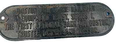 Placa de letrero de metal fundido de colección del ferrocarril de Boston y Maine First National Bank Foto 1 de 4