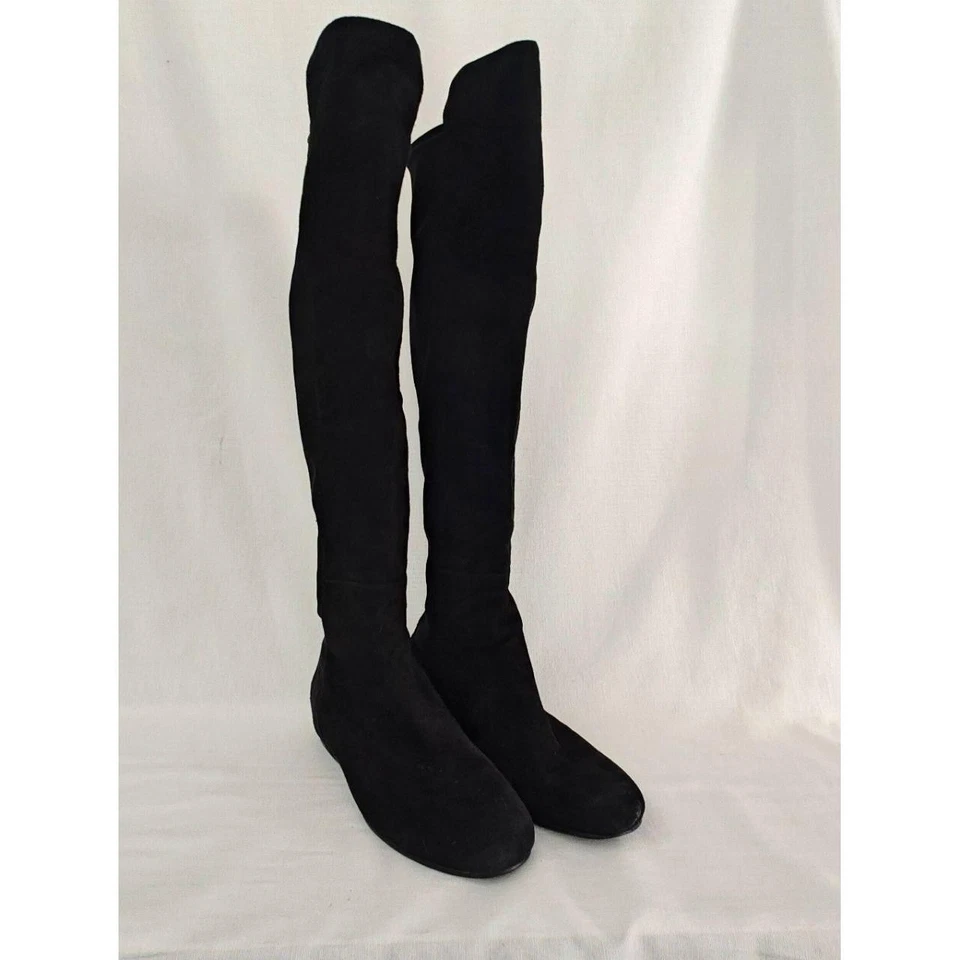 Botas de cuña Stuart Weitzman Lander por encima de la rodilla tela de gamuza negra 8 SW68376 Foto 1 de 4