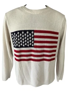 Reba Rose Strickpullover Damen klein elfenbein amerikanische Flagge Rundhalsausschnitt hergestellt in den USA - Bild 1 von 8